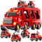 Fire Truck Toys for Toddler 1-3 3-5, 5-in-1 Fire Car Carrier Vehicle