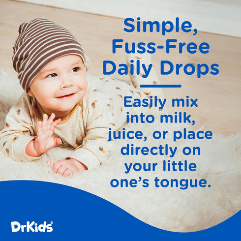 D3, Recommended, 0.5 oz Dr. Kids Probiotic Vitamin D Drops Supports Infant & Child Gut Health, Helps Reduce Gas, Colic