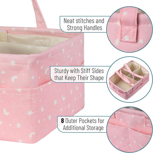 Mr. Pen- Baby Diaper Caddy Organizer, Pink with Star Pattern, Portable Car Caddy for Changing Table and Nursery