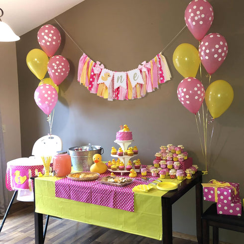 BEADED 1st Duck High Chair Banner - Pink Rubber Duck Birthday Party Decoration, Ducky Birthday Party Baby Shower