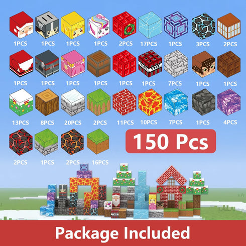 150PCS 31 3-12 Magnetic Building Blocks with Nature Designs - Water, Grass, Lava, Rock, STEM Toy for Kids Ages