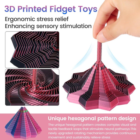 Losaria 2 3D PCS Printed Sensory Fidget Star with Handles, Colorful Fractal Expanded Fidgets Hexagon Whirling Spiral