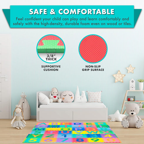 36 12" 12", 123 ProSource Kids Puzzle Alphabet, Numbers, Tiles and Edges Play Mat, by Abc