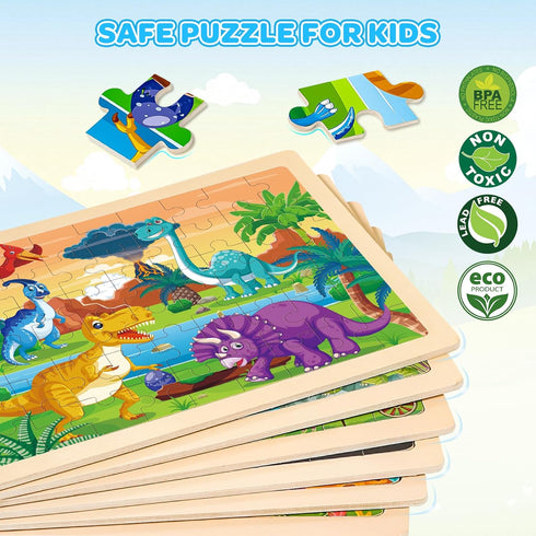 6 Pack 3 4 5 60 LACCHOUFEE Wooden Vehicle Puzzles for Kids Age Year Old, Pcs Montessori Toddler Animals Jigsaw Puzzles