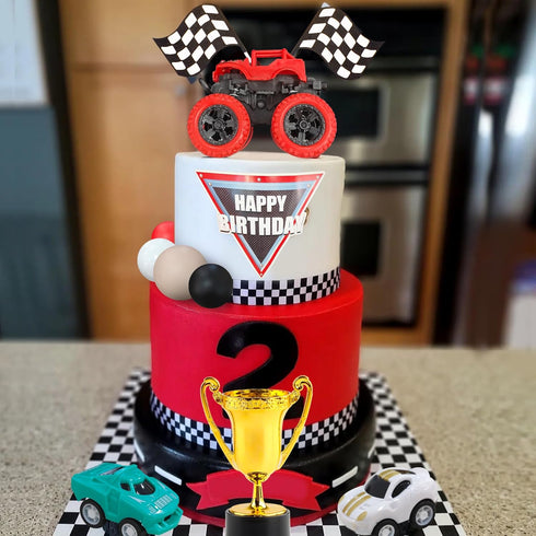 DRWATE 20 1) PCS Truck Cake Toppers Truck Cake Decorations Hot Red Ball Race Car Flame Blaze Wheel Cake Toppers