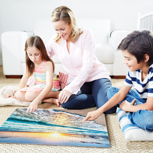 Puzzles for Adults 1000 Piece - Sunset Beach Wooden Jigsaw Puzzle Art, DIY Leisure Game Gift