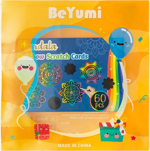 BeYumi 60Pcs Mandala Scratch Cards Gift Set, DIY Magic Scratch Off Paper Art Kit for Kids and Home Decor