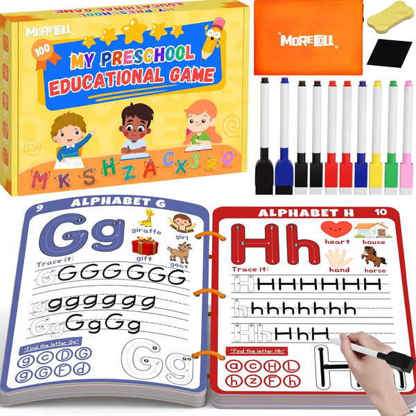 Educational Workbook for Preschool Learning Activities, 62 Reusable Pages for Kids, Number Letter Tracing