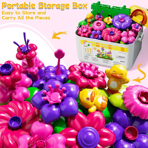 Novaluki 3 4 5 6 7 3-5 Flower Garden Building Toys for Toddler Years Old, DIY Stacking Toys with Storage Box, Kids STEM