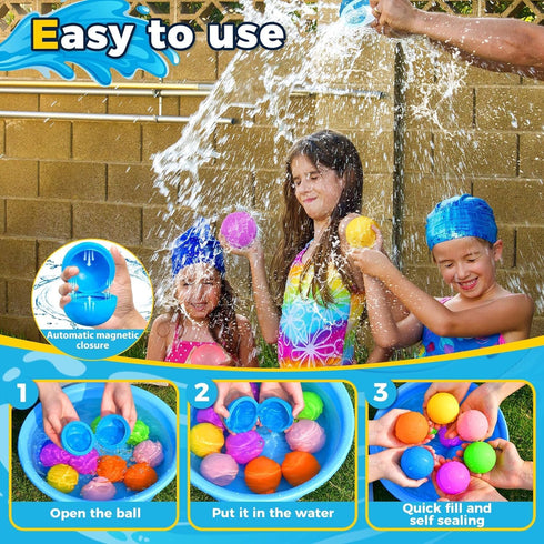 SOPPYCID 18PCS Reusable Water Balloons, Quick Fill Magnetic Self-Sealing Water Splash Bomb for Summer Fun