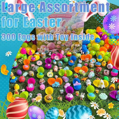 300 SQZUWIT Pcs Prefilled Easter Eggs with Toys Inside, Pre Filled Easter Hunt for Kids Bulk Basket Stuffers Essentials