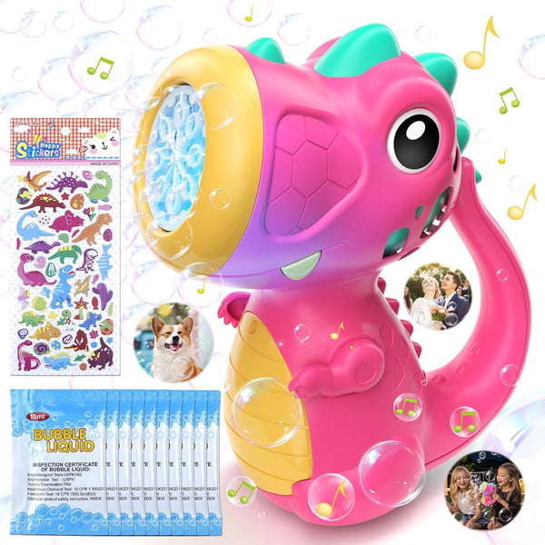 Bubble Machine Wand for Kids - Dinosaur Bubble Maker with Light & Music, Outdoor Toy for Ages 2-5, Birthday Gift