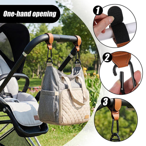 Bremorou 4 Pack Adjustable Stroller Carabiner Clip Stroller Hooks for Bags Universal Stroller Clips and Hooks for Baby