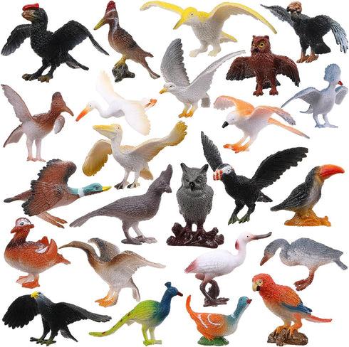 Realistic Bird Figurines, 24pcs Eagle, Parrot, Robin, Owl Toys - Fairy Garden Accessories, Educational Learning Dollhouse Birthday Cake Topper Gift for Kids