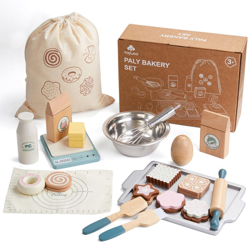 Toywoo Sets 3-6 Wooden Play Food for Kids, Pretend Play Kitchen Accessories with Shopping Bag, Cutting Toys, Gift