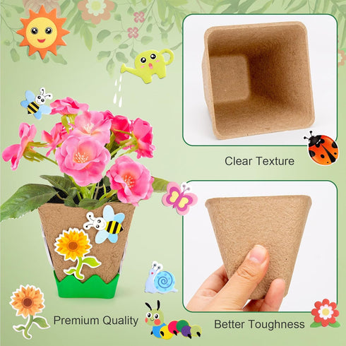 30 Pack 120 30 Ayfjovs Garden Paper Pot Craft Kit, Square Paper Peat Pots with PCS Adhesive Foam Stickers and PCS