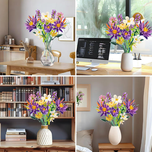 Flower Bouquet Building Set, 891PCS DIY Artificial Flowers, Birds of Paradise and Water Lily for Home Decor