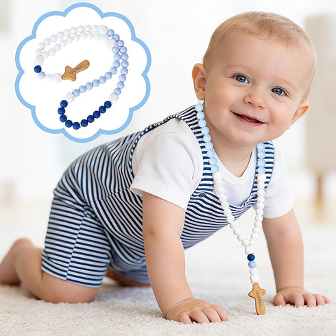 DGB Communion Silicone Baby Rosary with Cross, Baptism Gift Baby Rosary Teether for Boy Girl Kids, My First Rosary