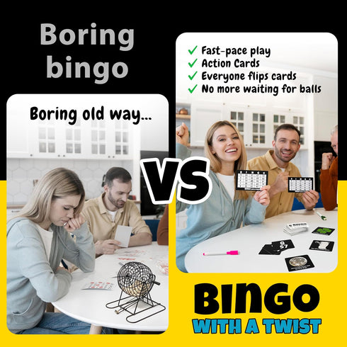 Bingo with a Twist Party Game, Bingo with Action Cards, Fun Twist, Action Cards with a Block, Swap, and Steal, no More
