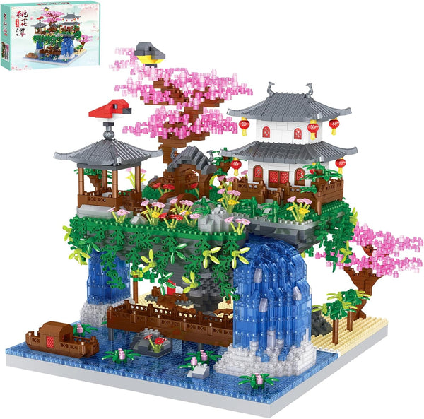 3600PCS Micro Mini Blocks Peach Blossom Pond Bonsai Tree Kit - Traditional Architecture Building Blocks Gift for 14+