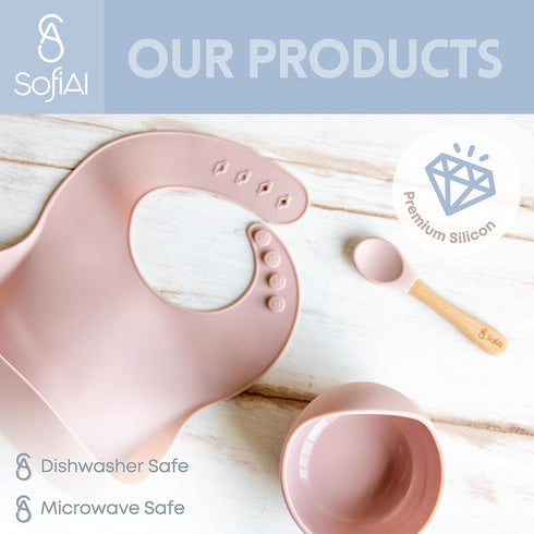 Silicone Baby Feeding Set, First Stage Baby Eating Supplies, Suction Bowl, Bib, Spoon, Gift Bag, 6-12 Months