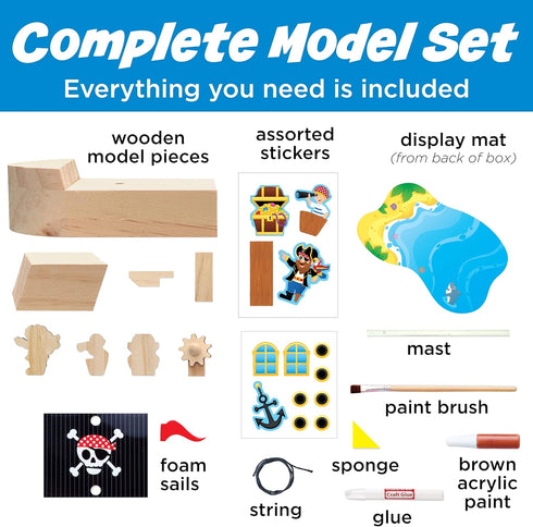 Set: 5+) Creativity for Kids Buildeez! Easy Wooden Model Pirate Ship, Sea Skull - DIY Arts & Crafts Kit, STEM Toys