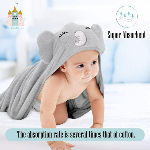 Cute Castle 2 Pack 8 Hooded Baby Towel Rayon Made from Bamboo and Washcloths - Lovely Elephant, Happy Bird
