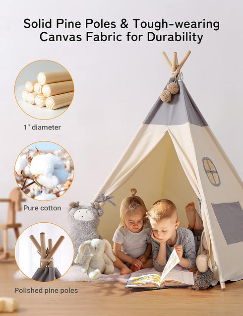 besrey Teepee Tent for Kids with Light & Mat, Toddler Tents Indoor Play Tent Playhouse, Toddler Tipi Cotton, tee Pee