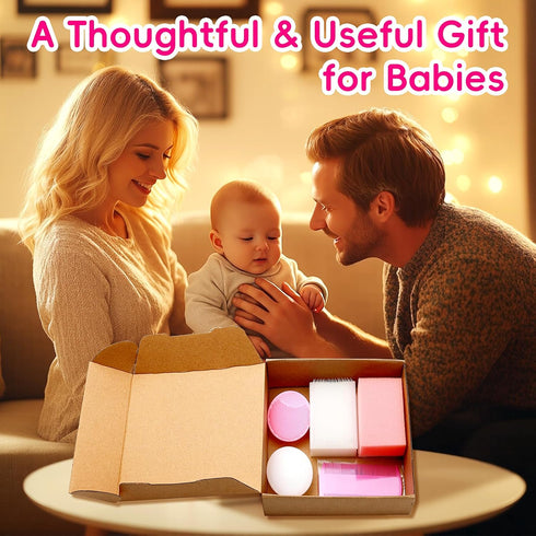 Set 5) Cradle Cap Brush for Babies, Baby Bath Essentials with Silicone Scrubber Bath Sponge Dual-Sided Comb