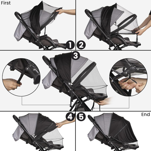 2-in-1 UPF50+ Bemece Durable Baby Mosquito Net with Sunshade for Stroller, Universal Mosquito for Stroller with Two-Way