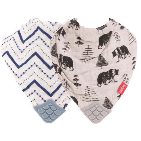 2Piece 2 Count (Pack 1) Nuby Muslin Bandana Bib with Teether, Colors May Vary