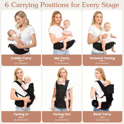 6-in-1 Baby Carrier Newborn to Toddler,Hip Seat,Adjustable Detachable Infanti Carrier,for All Seasons