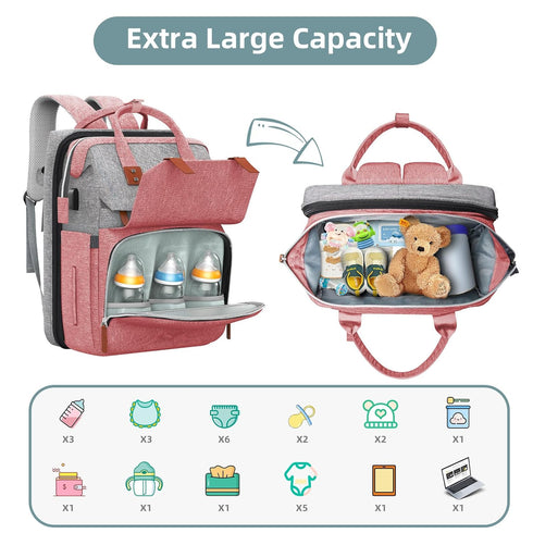 Backpack ISMGN Diaper Bag with Changing Station, Large Diaper Bag, Baby Bag with Changing Station, Pink Diaper Bag