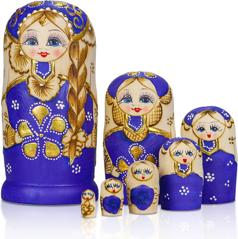 Starxing Russian Nesting Dolls Matryoshka Wood Stacking Nested Set 7 Pieces Handmade