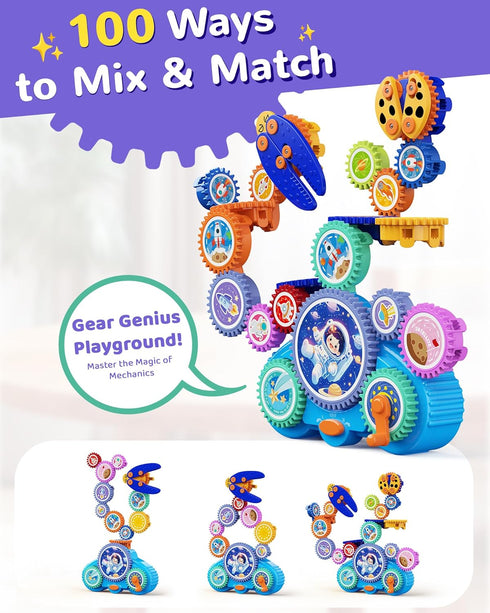 Set 3-8 KOKODI Gear Building Toys for Kids, Electric & Manual Construction for Kids, Engineering Learning Kit for Ages
