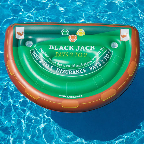 Swimline 60"/40"/12" Inflatable Blackjack Game Table Raft with Waterproof Cards Green/Brown