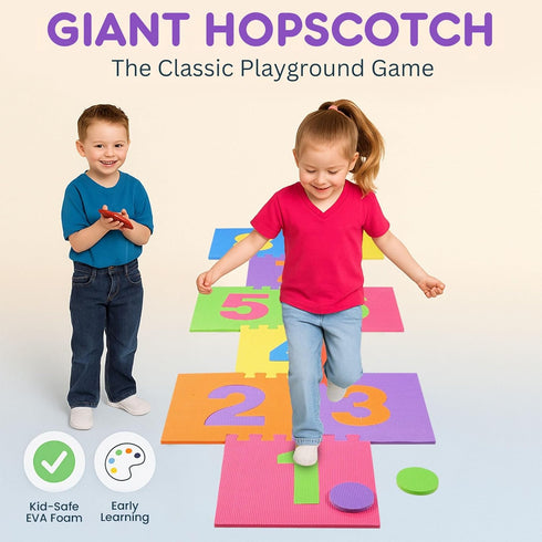 10 (12" 12" Hopscotch Playmat Foam Interlocking Puzzle Floor Mat - Large Number Tiles by Square Blocks)
