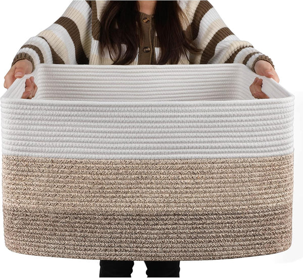 OIAHOMY Large Blanket Basket, 22x17x12 Rectangle Woven Baskets, Nursery Blanket Storage Living