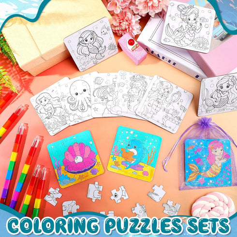 Fullhawl 12 Sets 12 12 Supplies(12, Mermaid Puzzles Underwater Color Your Own Puzzles DIY Jigsaw Crafts with Stackable