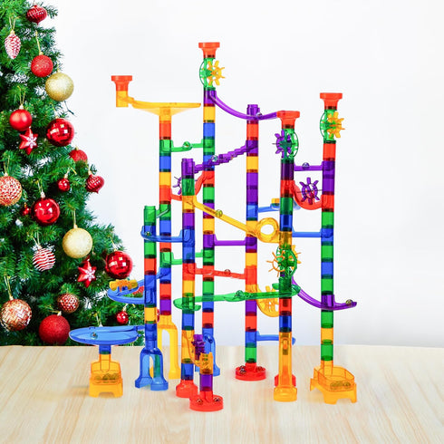 JOYIN 170Pcs Glowing Marble Run - Construction Building Blocks Toys with Glow in The Dark Glass Marbles