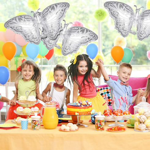 6 Pieces Silver Butterfly Balloons - 42 Inch Extra Large Birthday Foil Balloons for Party Decoration