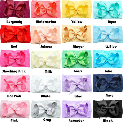 Yxiang 20PCS Baby Girl Bows Headbands, 4" Super Elastic Nylon Hairbands, Cute Handmade Ribbon Bows for Babies