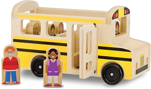 Melissa & Doug School Bus Wooden Toy Set With 7 Figures, Classic Pretend Play Toys For Kids.