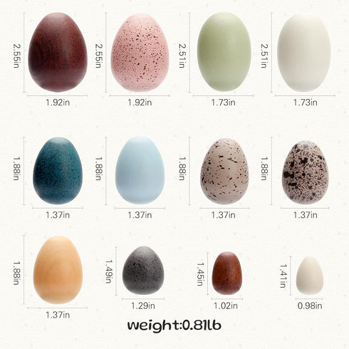 (12PCs) OESSUF Wooden Fake Eggs Easter Eggs Play Eggs for Toddlers Pretend Wood Egg Decor for Play Kitchen Artificial