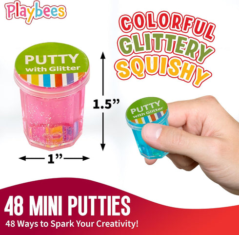 Mini Putty with Glitter, 48 Pack Neon Color Sludge, Educational Fidget Toy for Stress Relief and Party Favors
