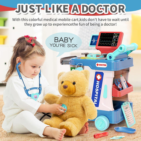 Doctor Kit for Kids - Pretend Doctor Playset with Cart and Stethoscope for Toddlers
