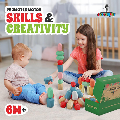 36 1 2 3 4 5 6 Pcs Wooden Stacking Blocks Montessori Toys for Year Old Toddlers and Kids, XL Rocks, No Choking Hazard