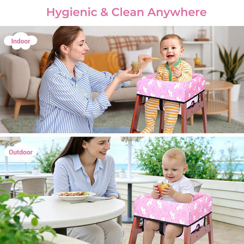 COOLBEBE 3-Point Baby High Chair Cover with Harness, Waterproof & Machine Washable Portable Seat Cover, Fits Wooden