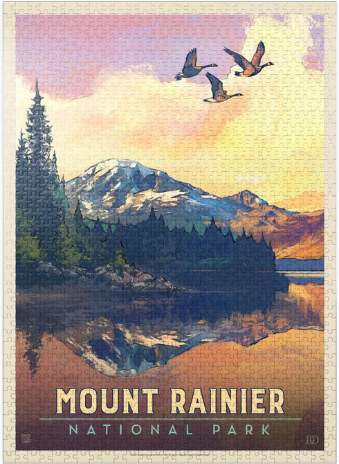 MyPuzzle Mount Rainier National Park: Daybreak Vintage Poster - Premium 1000 Piece Jigsaw Puzzle for Adults