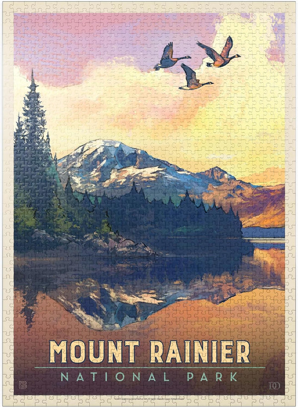 MyPuzzle Mount Rainier National Park: Daybreak Vintage Poster - Premium 1000 Piece Jigsaw Puzzle for Adults